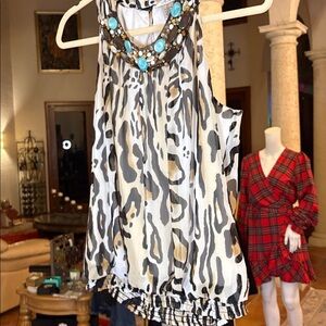 Cache Animal Print Beaded Top